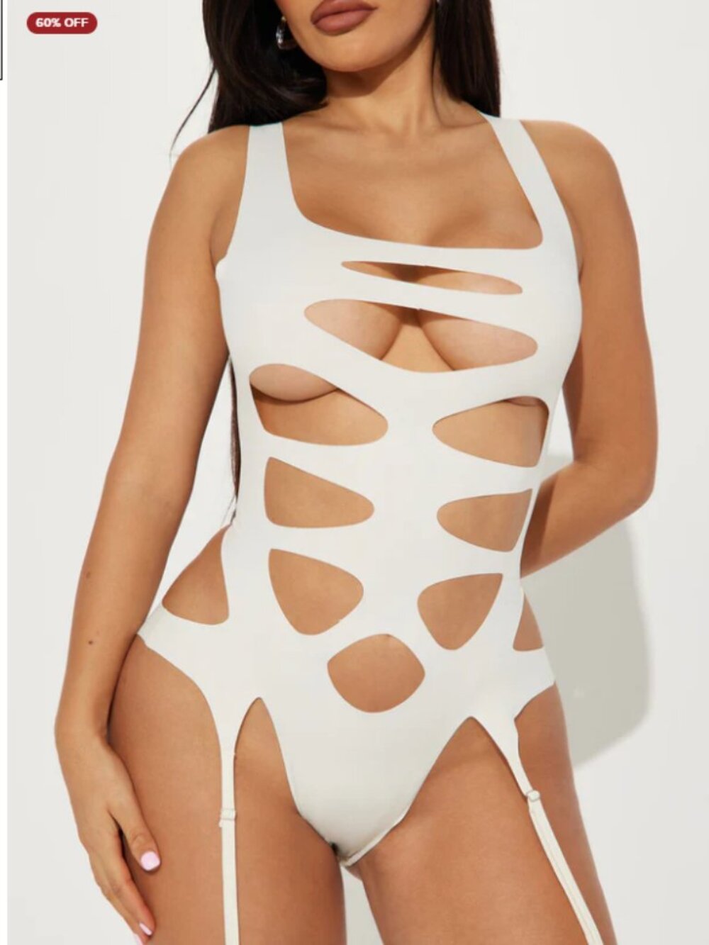 NWT Forplay 'Digitial Dash' Strappy Cutout Teddy Lingerie garter Oatmeal Sz M